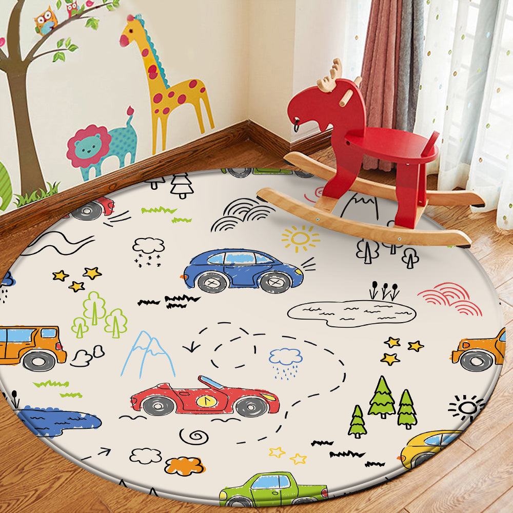 Nursery Cartoon Style Area Round Rug