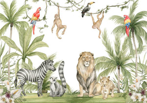 Painted Safari Animal Friends Wallpaper Mural