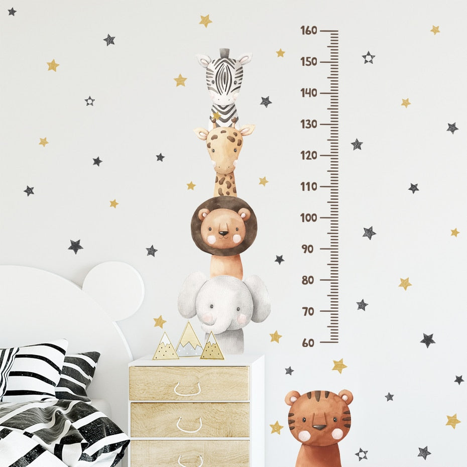 Boho Animals Height Chart Wall Decals