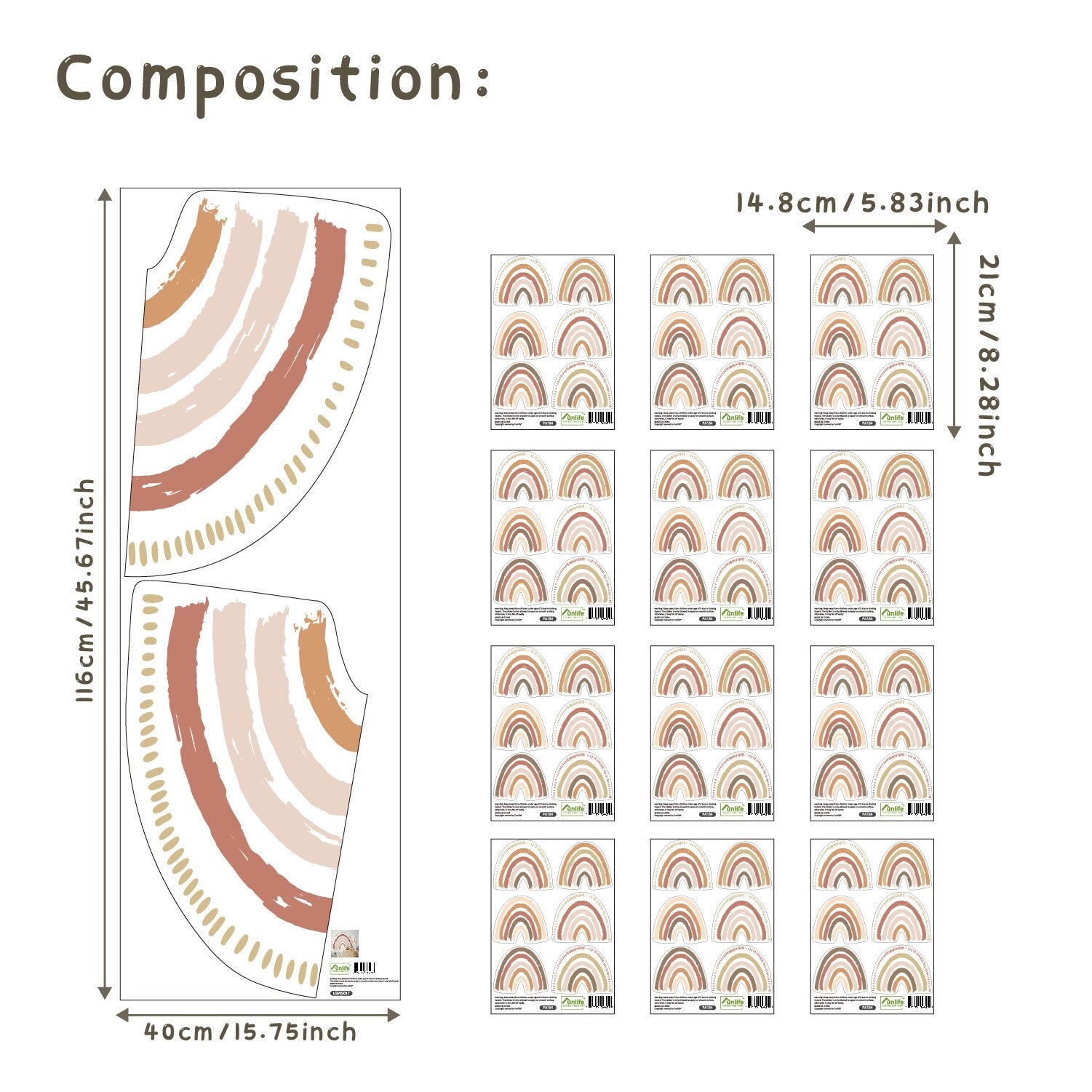 Boho Pattern Rainbows Wall Decals