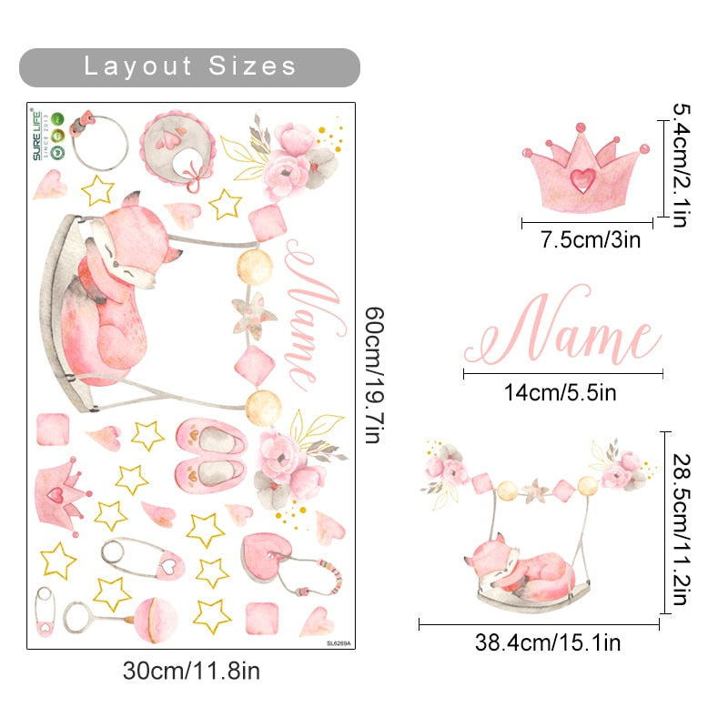 Custom Baby Name Wall Decals Sleeping Fox
