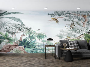Tropical Plants View and Animals Wallpaper Mural