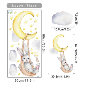 Cartoon Wall Decals Rabbit Moon Swing