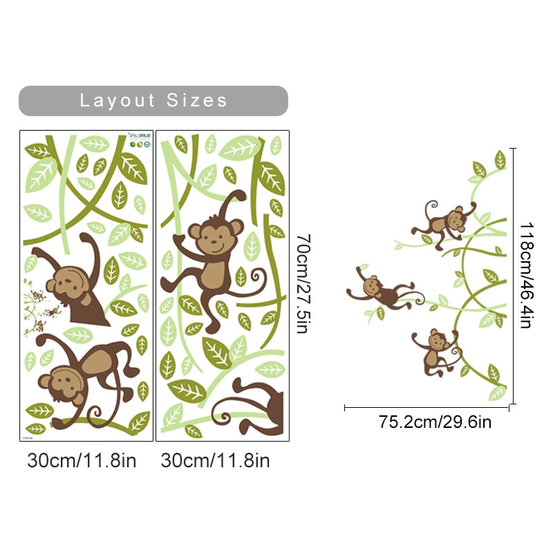 Nursery Wall Decals Jungle Monkey Hanging