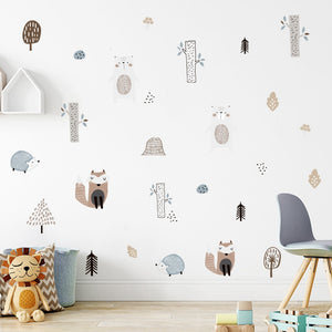 Cartoon Wall Decals Bear Fox Hedgehogs Tree