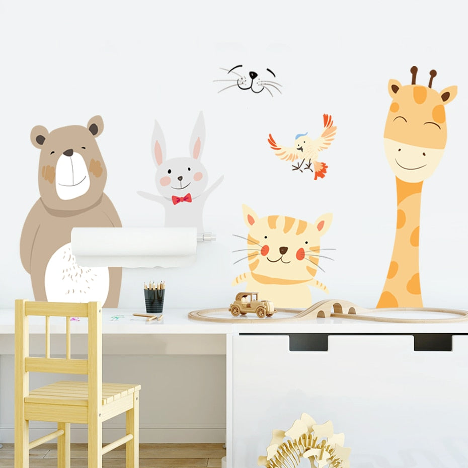 Cartoon Wall Decals Cute Smile Animals