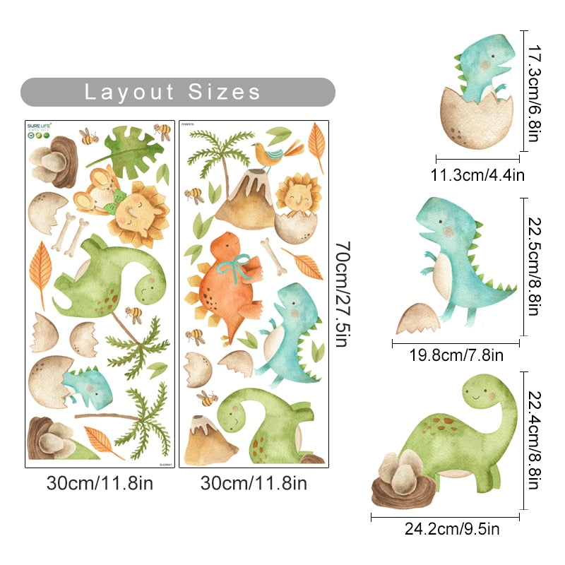 Cartoon Wall Decals Cute Baby Dinosaurs