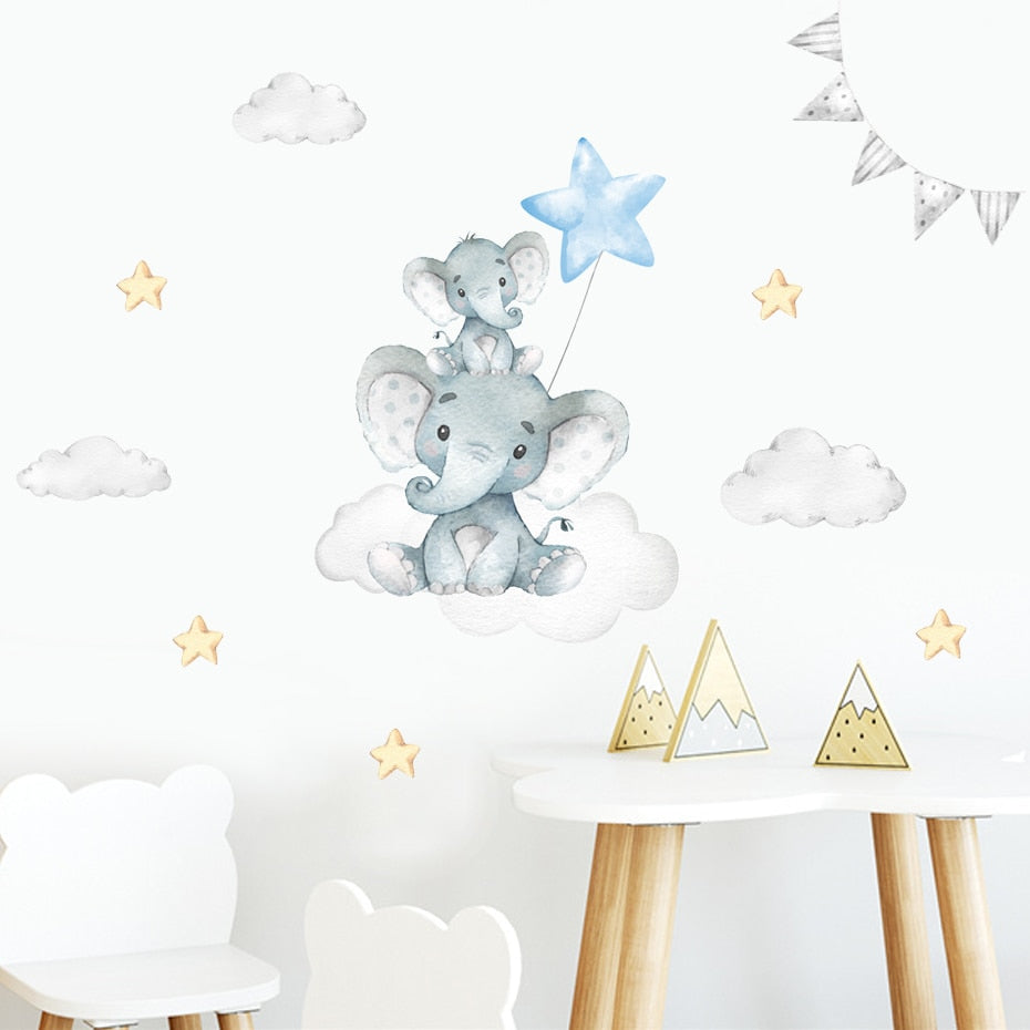 Cartoon Elephant Stars Wall Decals