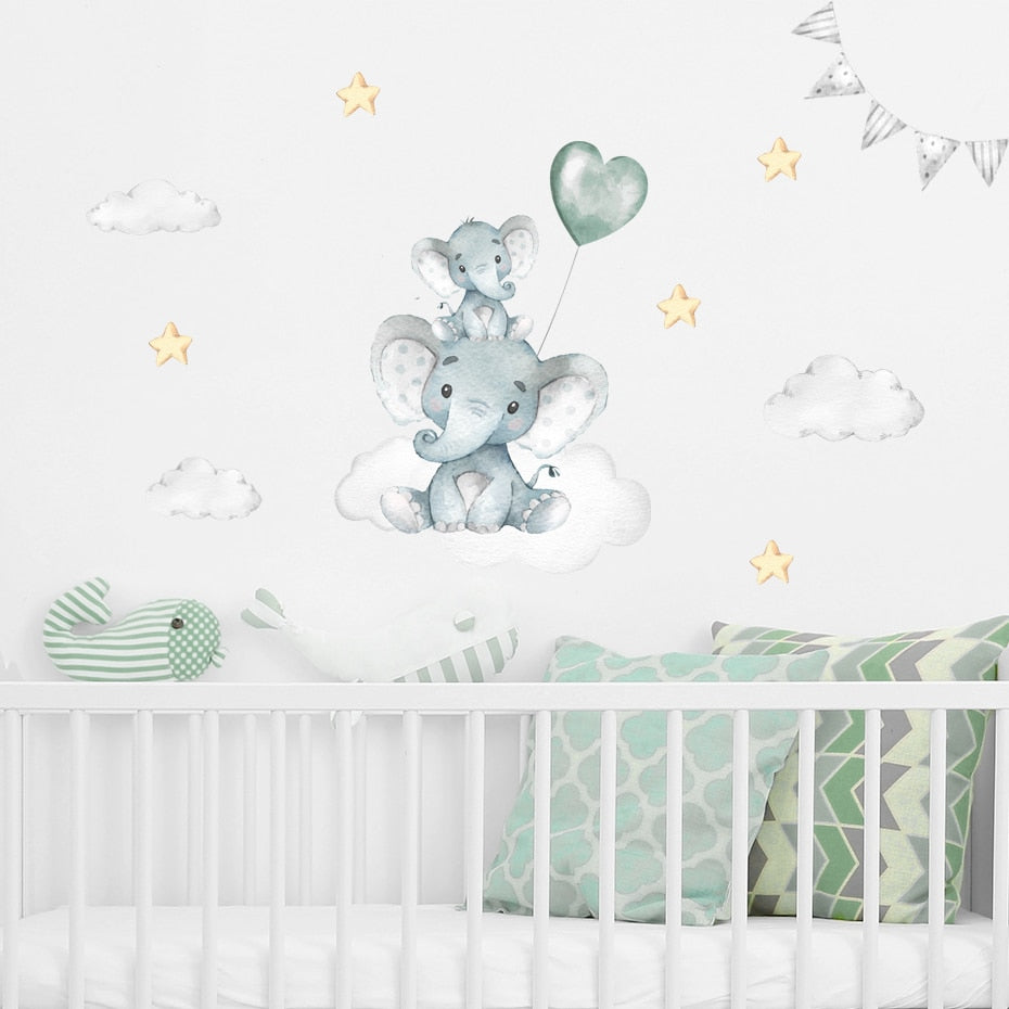 Cartoon Elephant Stars Wall Decals