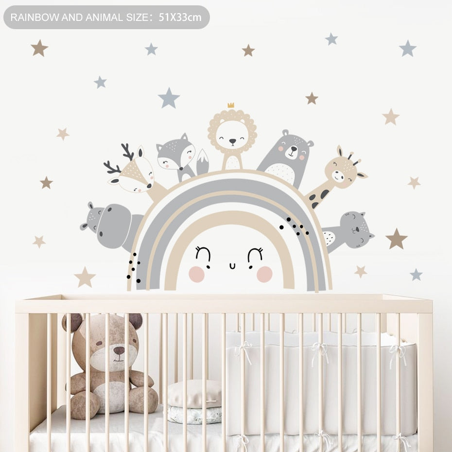 Cute Rainbow Animal Stars Wall Decals