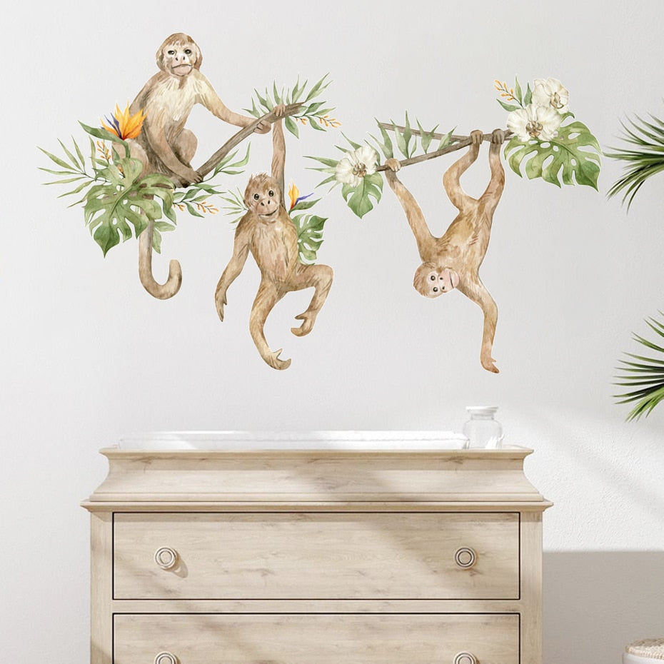 Nursery Wall Decals Monkeys Tropical Flowers