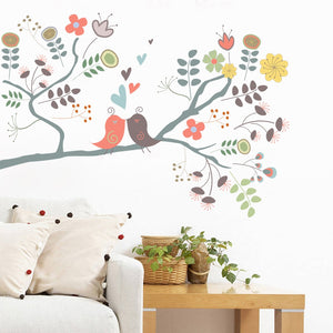 Cartoon Wall Decals Birds Floral Tree Branch
