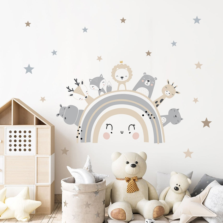 Cute Rainbow Animal Stars Wall Decals