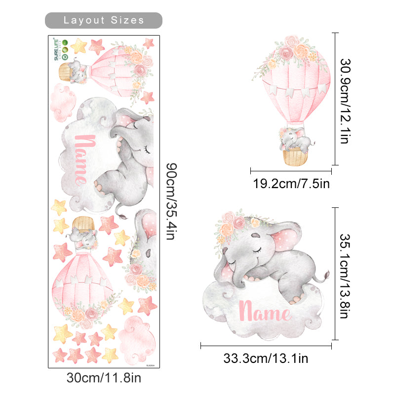 Cartoon Wall Decals Elephant on Hot Air Balloon