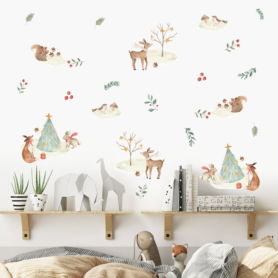 Cartoon Wall Decals Christmas Cute Animals