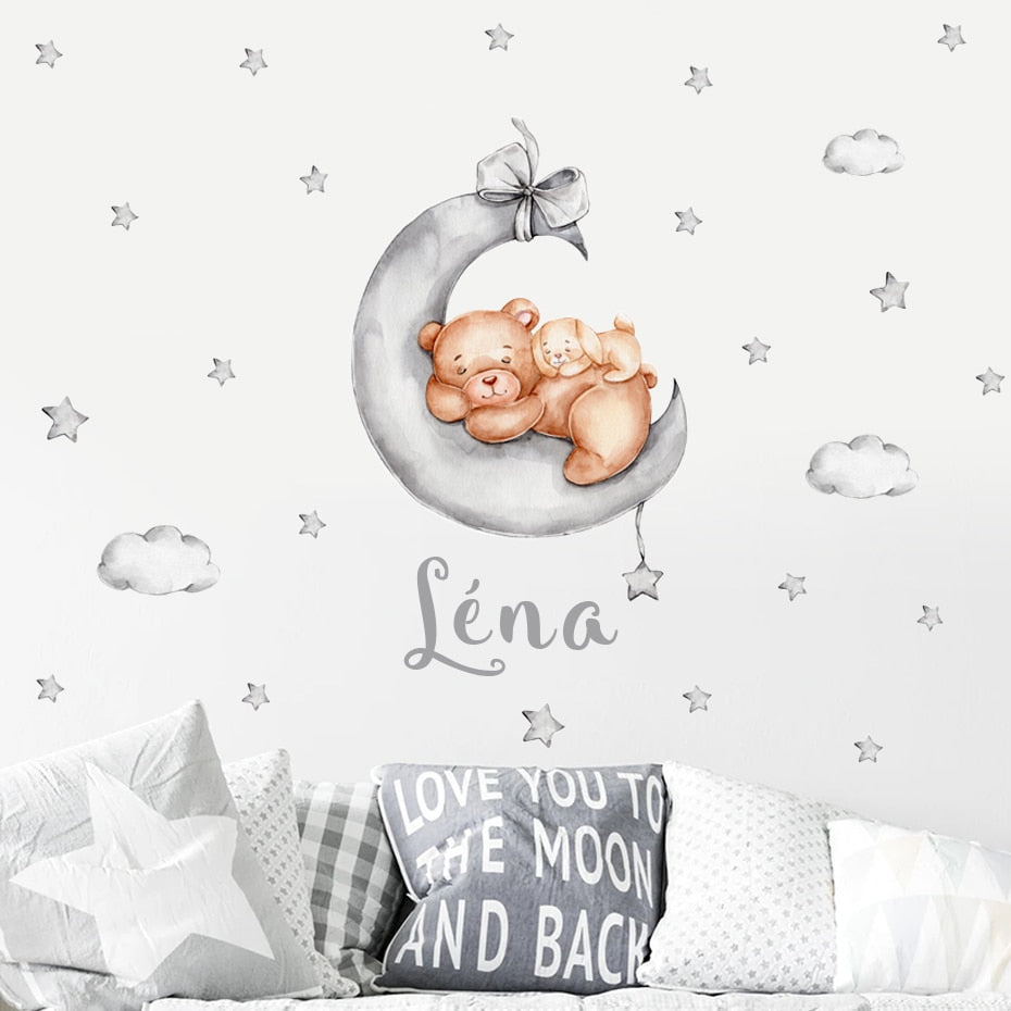 Custom Name Wall Decals Bears Moon Stars