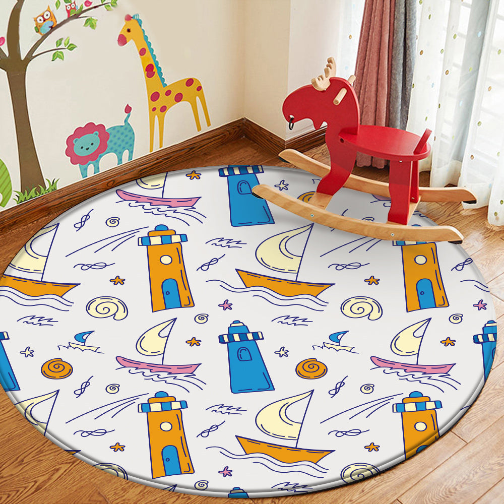 Nursery Cartoon Style Area Round Rug