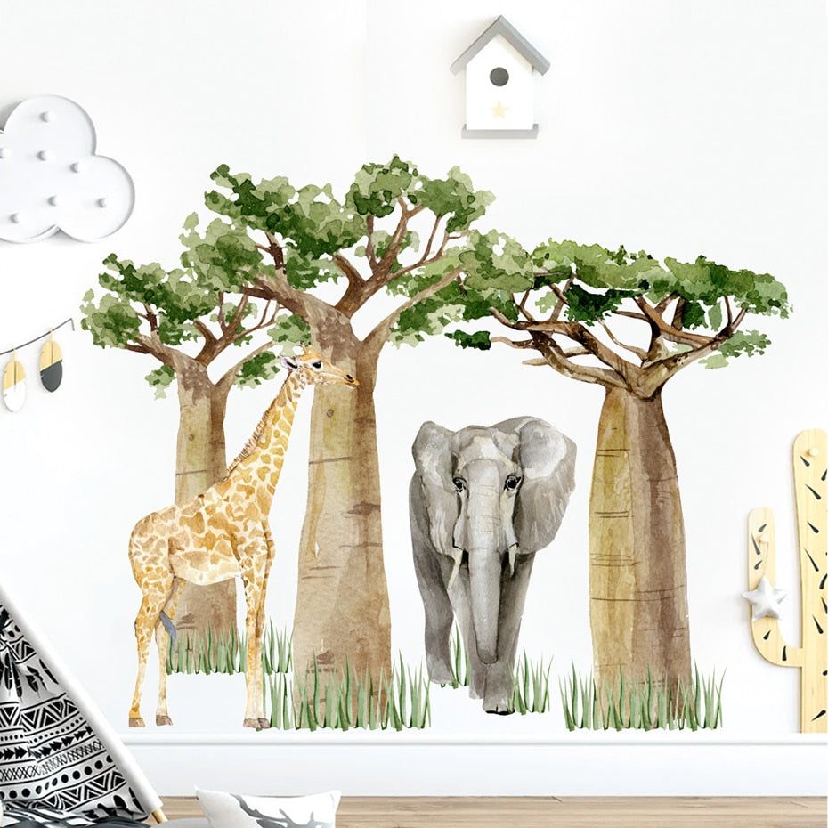 Nursery Wall Decals Large Tropical Forest Animals
