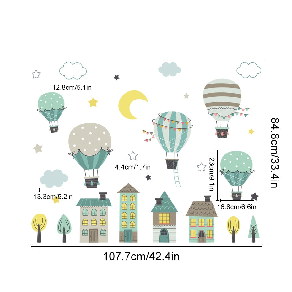 Nursery Wall Decals Houses Hot Air Balloon