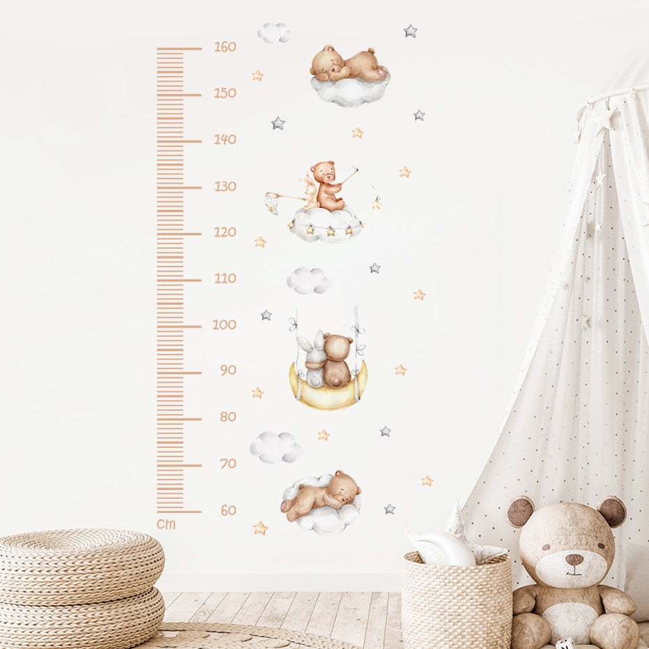 Cartoon Wall Decals Height Measurement Cute Bear