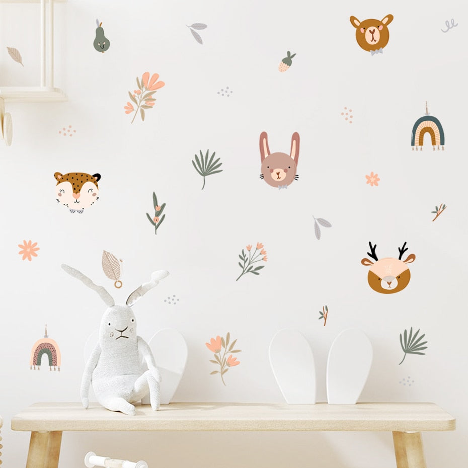 Cartoon Wall Decals Rainbows Cute Animal Faces