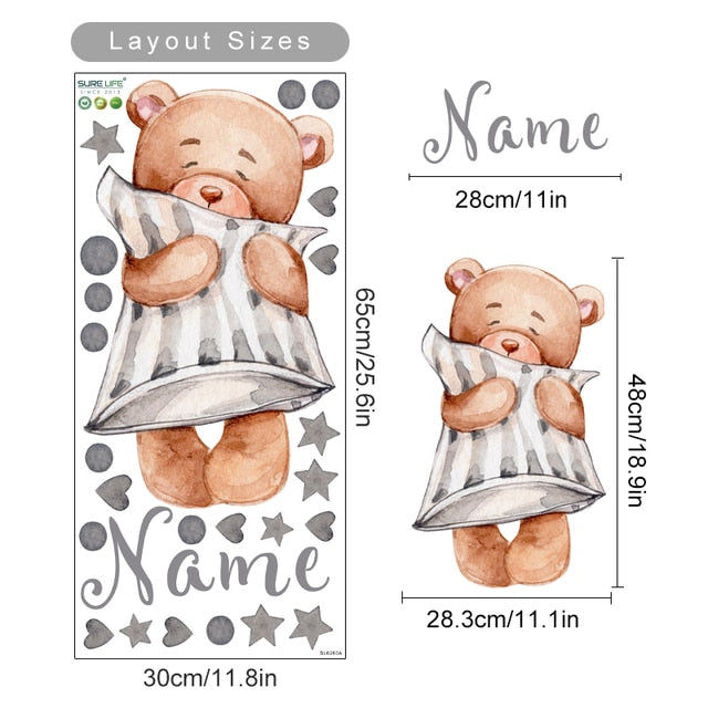 Custom Name Wall Decals Bears Moon Stars