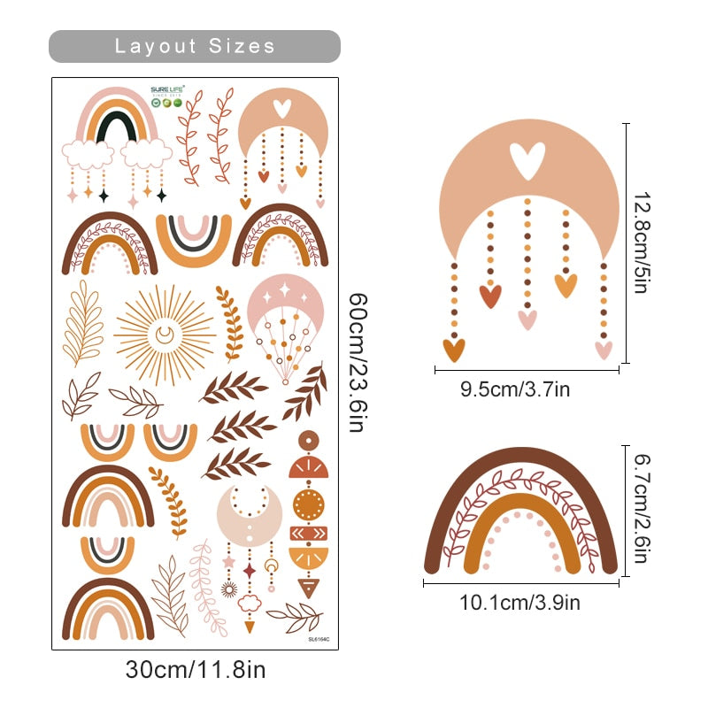 Boho Rainbow Heart Wall Decals