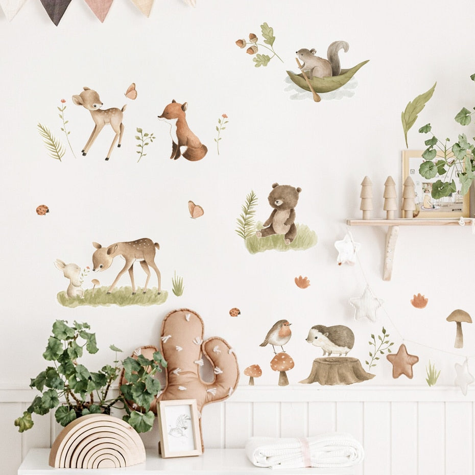 Woodland Animals Floral Wall Decals