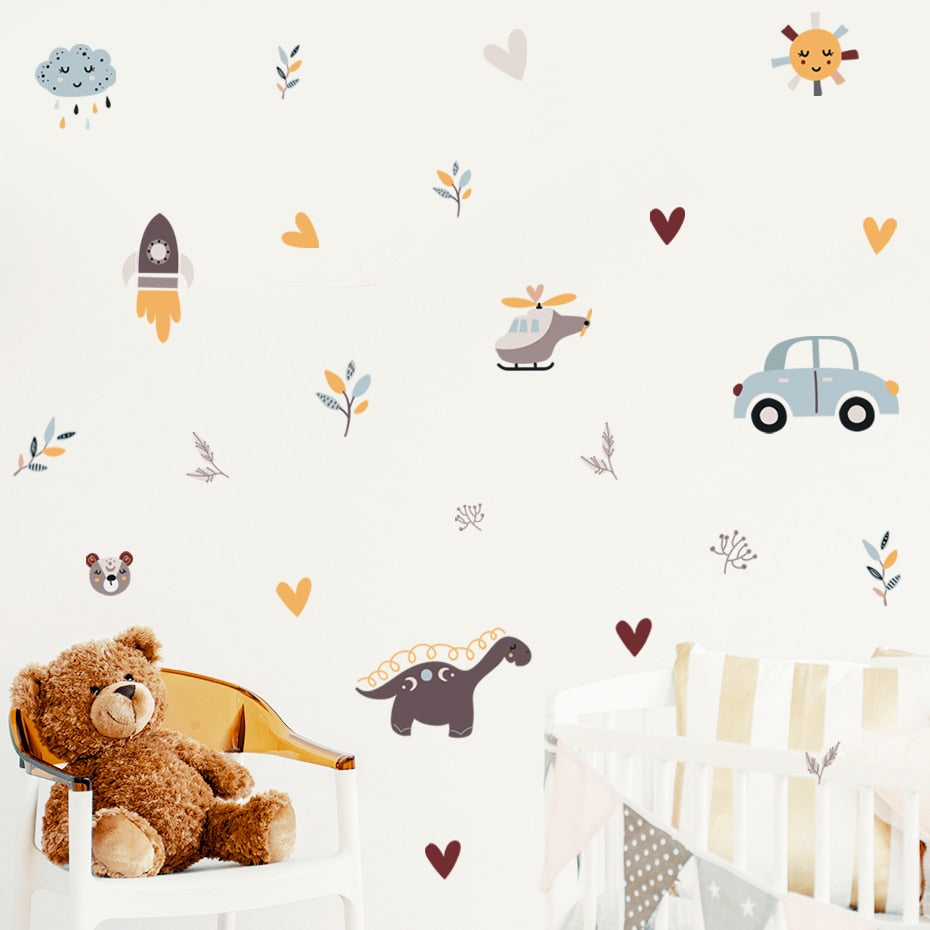 Cartoon Wall Decals Dinosaur Airplane Car