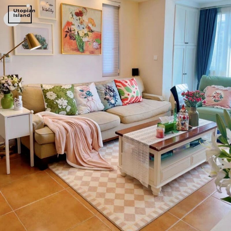 Rectangular Area Rug Khaki Chess