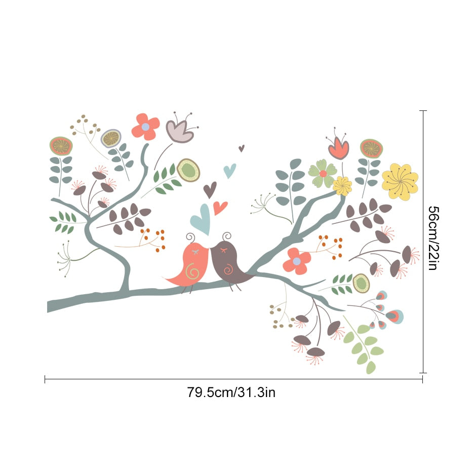 Cartoon Wall Decals Birds Floral Tree Branch
