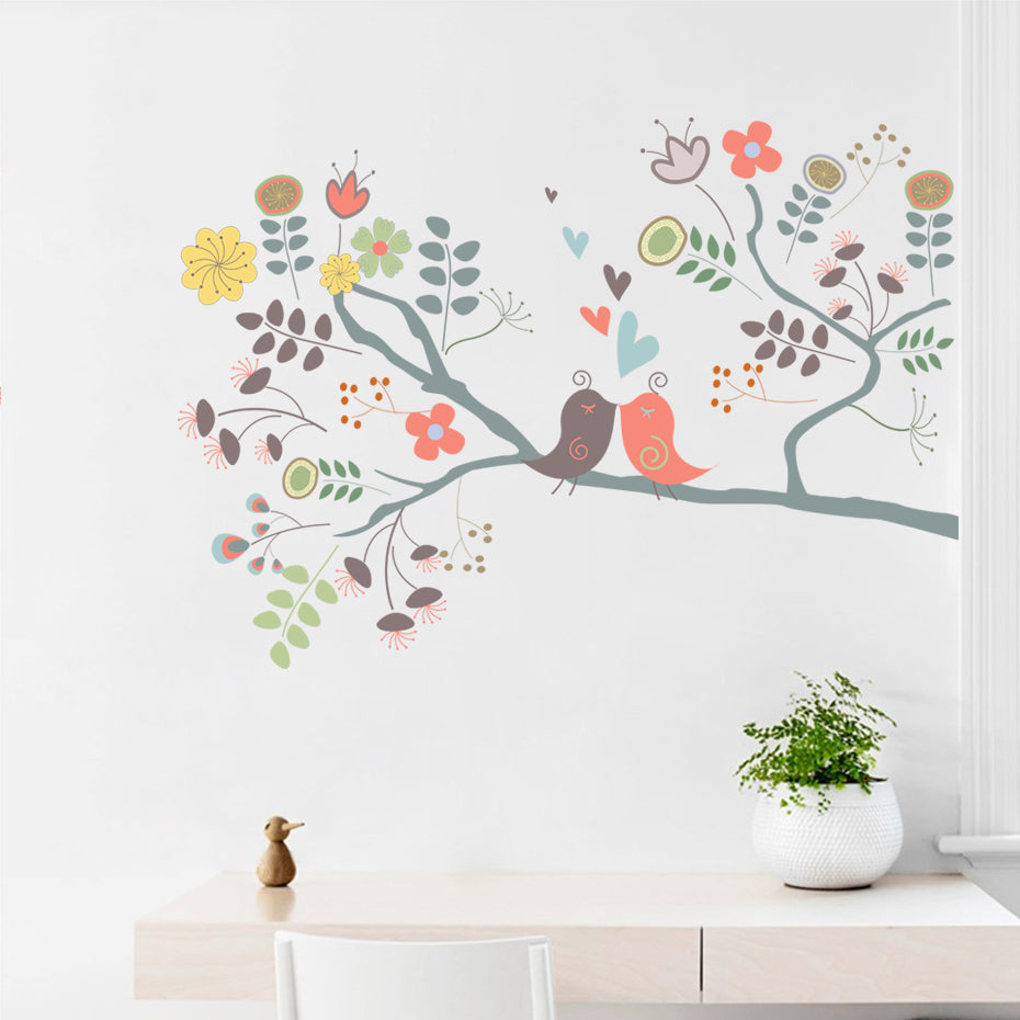 Cartoon Wall Decals Birds Floral Tree Branch