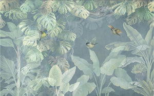 Plants and Birds Light Green Wallpaper Mural