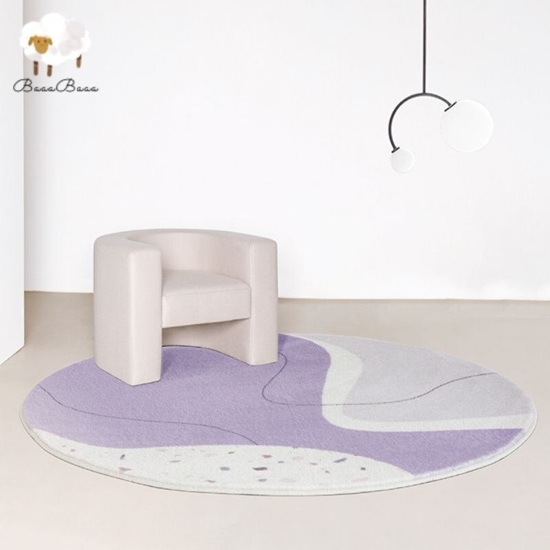 Nursery Area Round Rug Purple Art