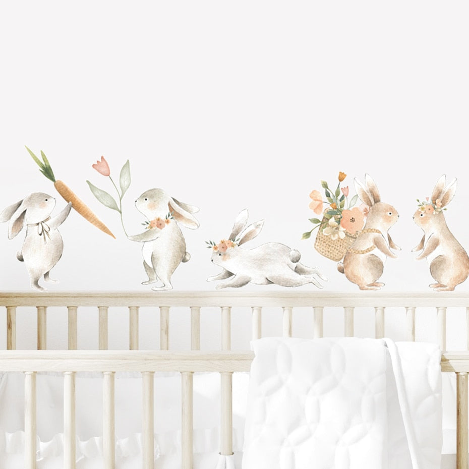 Cartoon Wall Decals Bunny Carrot Floral