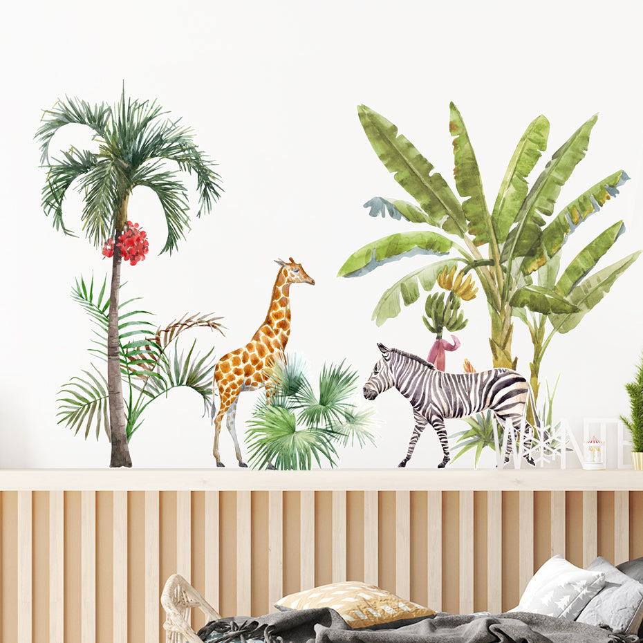 Nursery Wall Decals African Animals Tropical Tree