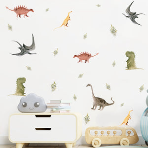 Cartoon Wall Decals Dinosaur Tropical Leaves