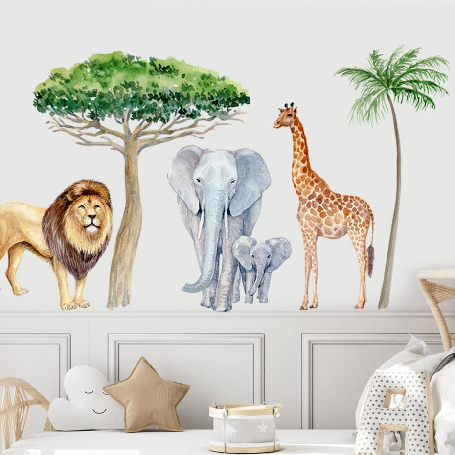 Nursery Wall Decals Large Africa AnimalsTree