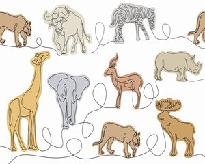 Safari Hand-Painted Animals Wallpapers Mural