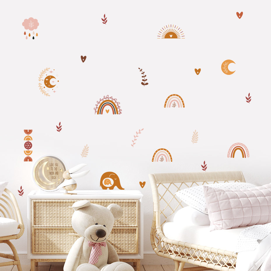 Boho Rainbow Heart Wall Decals
