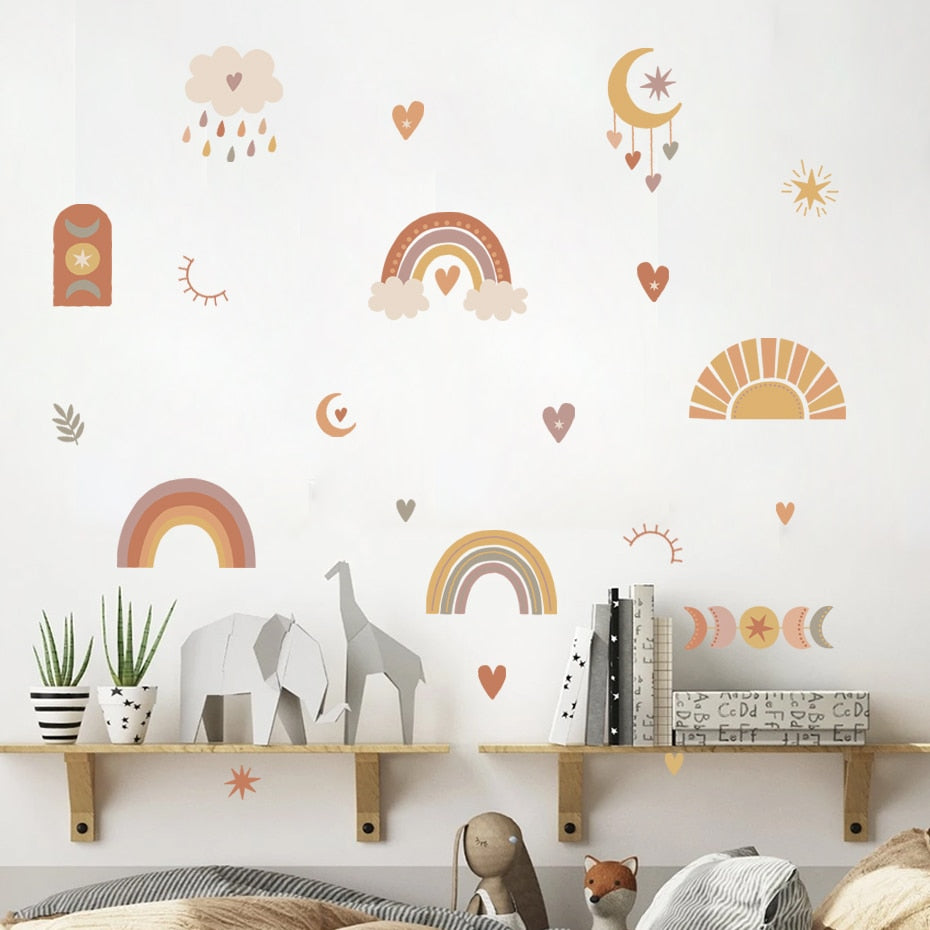Boho Rainbow Heart Wall Decals