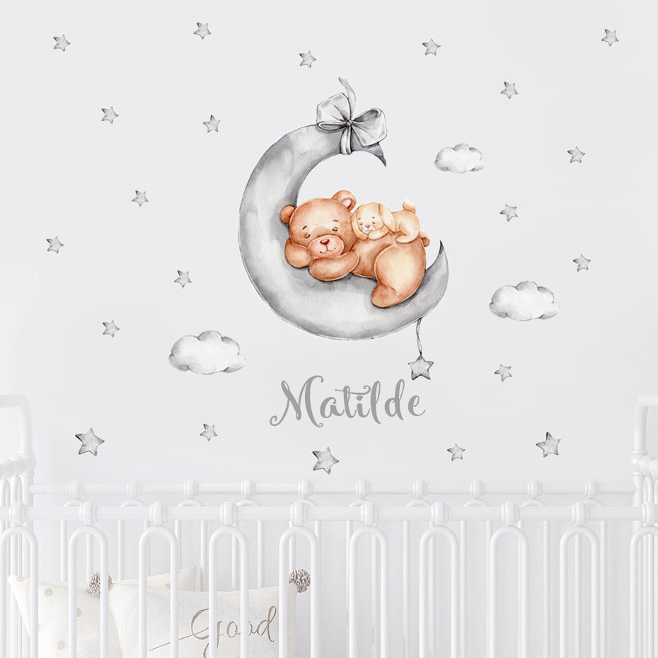 Custom Name Wall Decals Bears Moon Stars