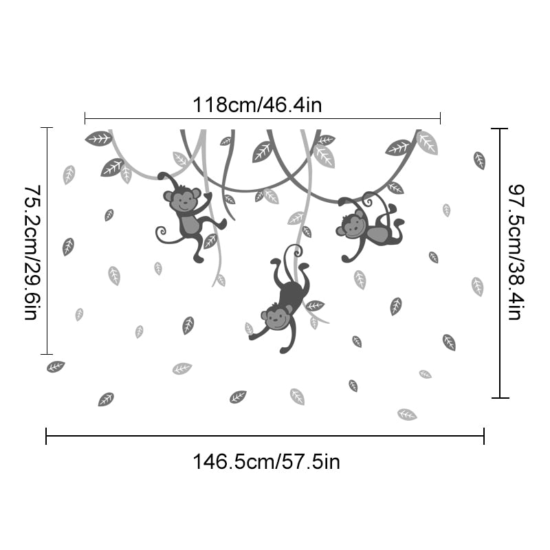 Nursery Wall Decals Jungle Monkey Hanging