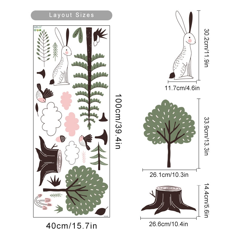 Nursery Wall Decal Forest Wildlife Bear Rabbit