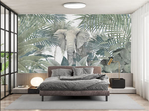 Elephant and Rainforest Plants Wallpaper Mural