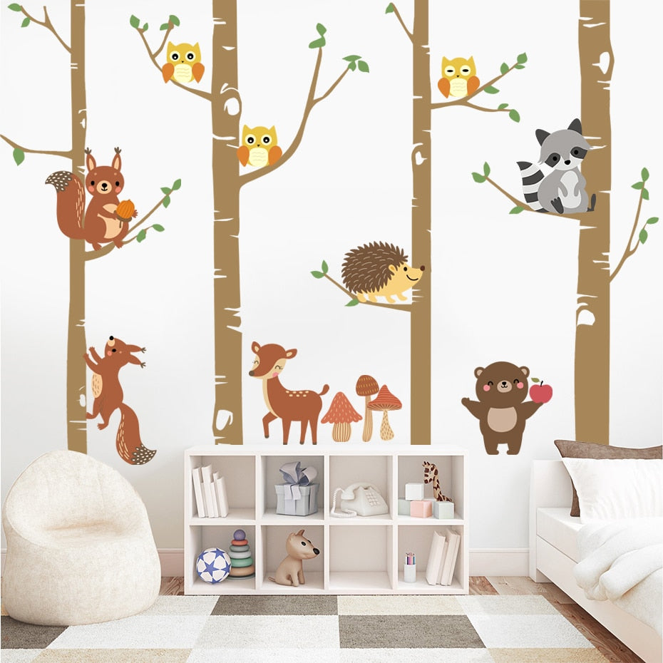 Nursery Wall Decals Birch Trees Forest Animals