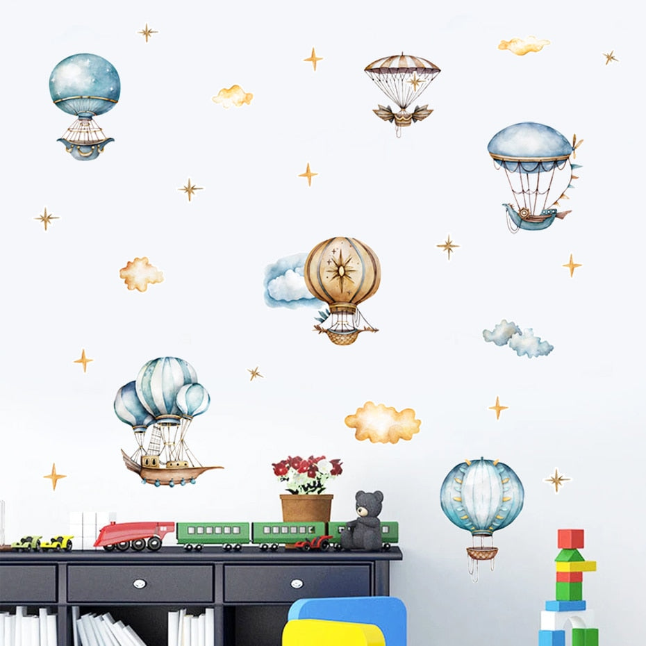 Cartoon Wall Decals Hot Air Balloon Sky