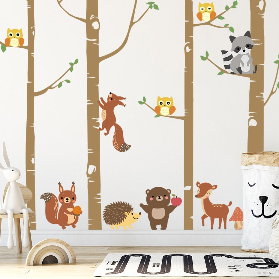 Nursery Wall Decals Birch Trees Forest Animals