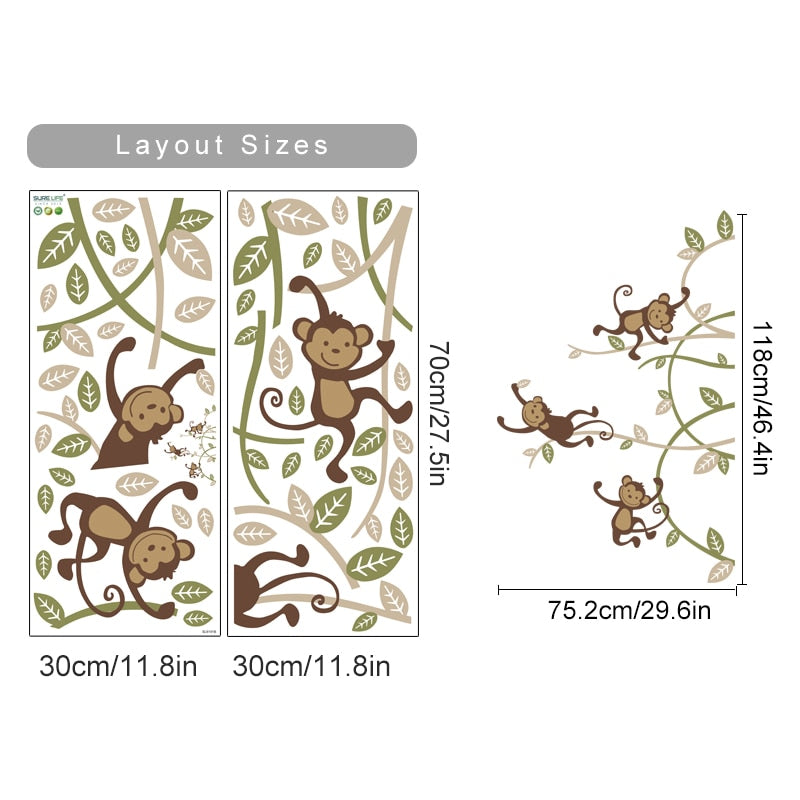 Nursery Wall Decals Jungle Monkey Hanging