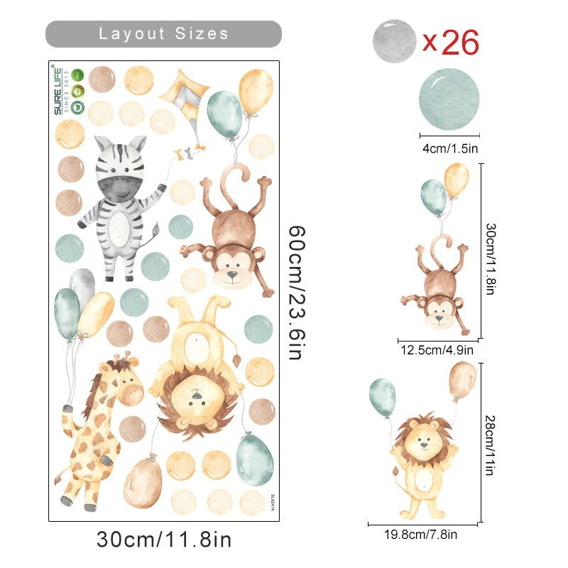 Cartoon Animals Polka Dots Wall Decals